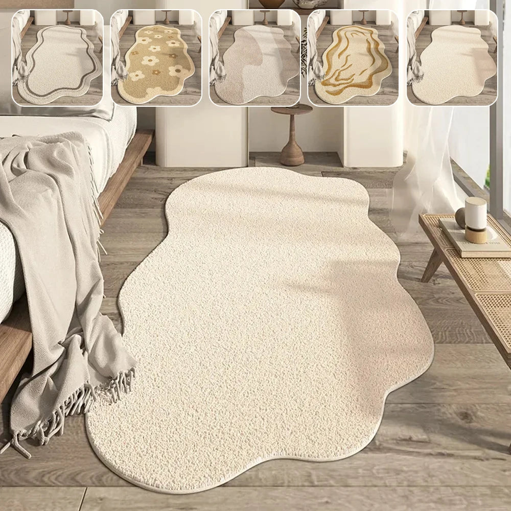 Cream Style Irregular Carpet Minimalist Bedroom Rug Shaggy Lounge Non-Slip Coffee Table Pad Easy Care Decorative Floor Mats 카펫