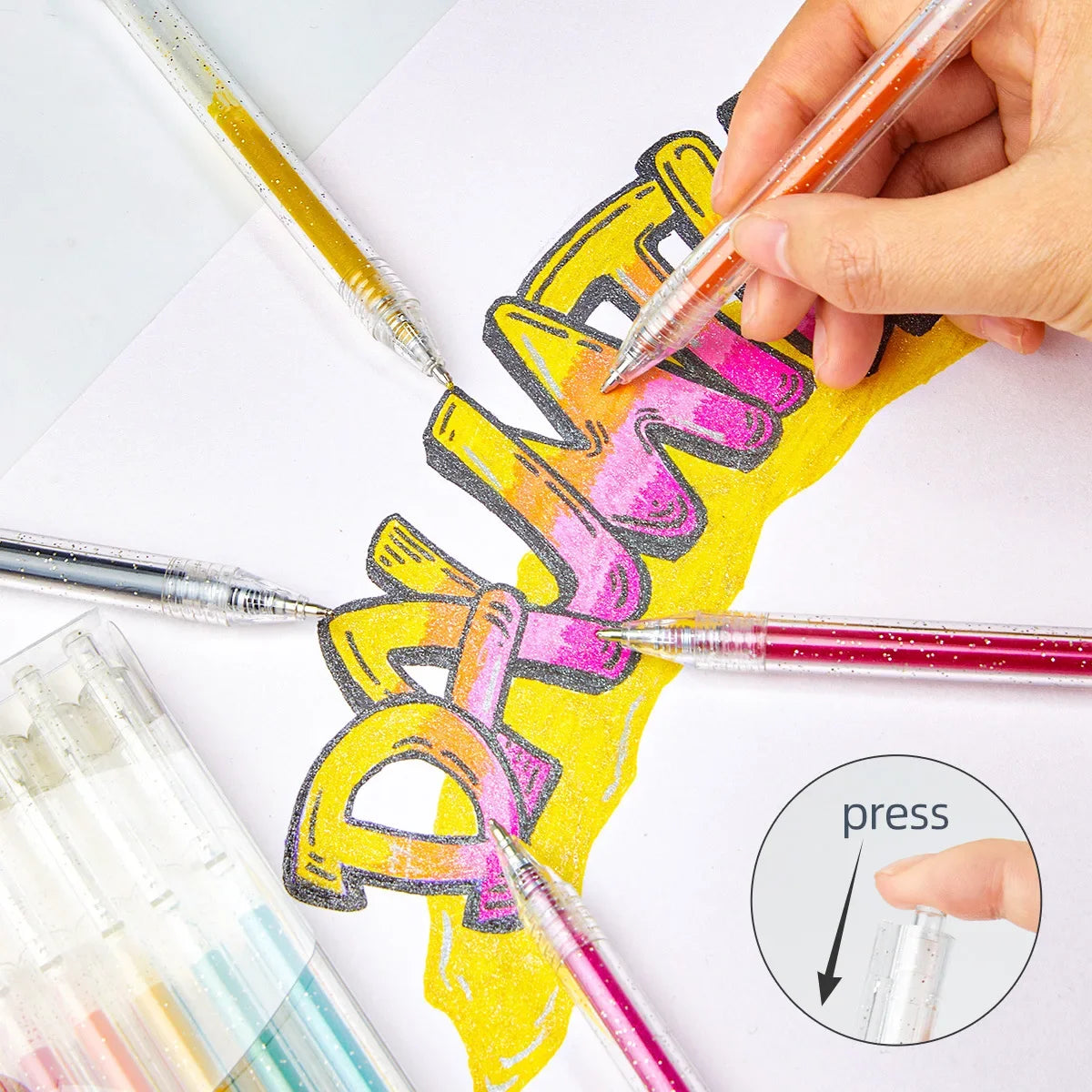 Glitter Gel Pens Set, 1.0 mm Colorful Glitter Pens, Colored Gel Pens for Adults to Handwriting Set, Notes and Markings,Students