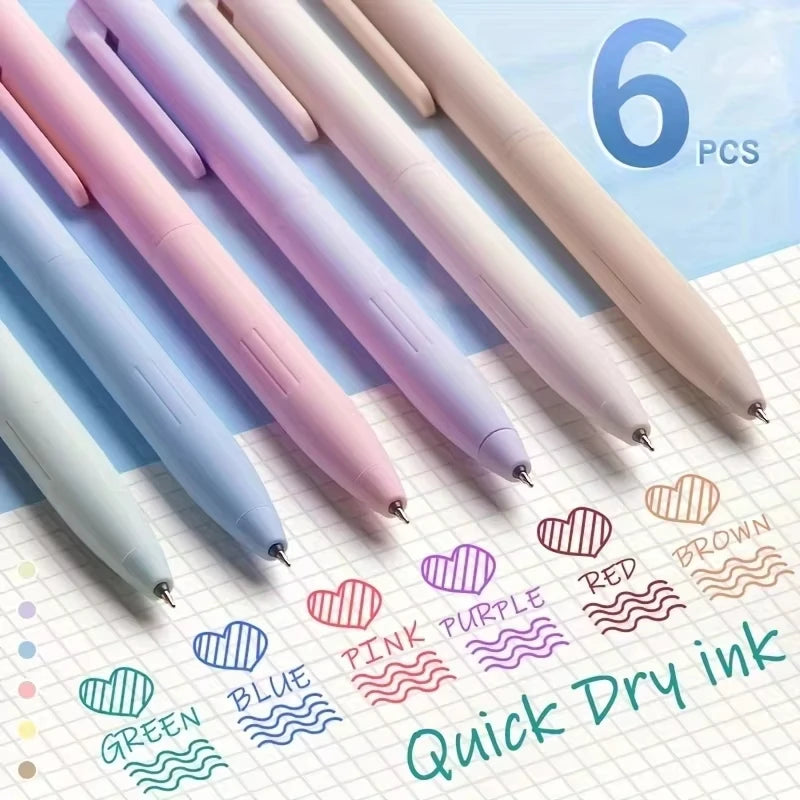 6Pcs Pastel Gel Pens Set 0.5mm Fine Point Quick Dry No Smear Retractable Colored Ink Cute Portable Design for Study Stationery