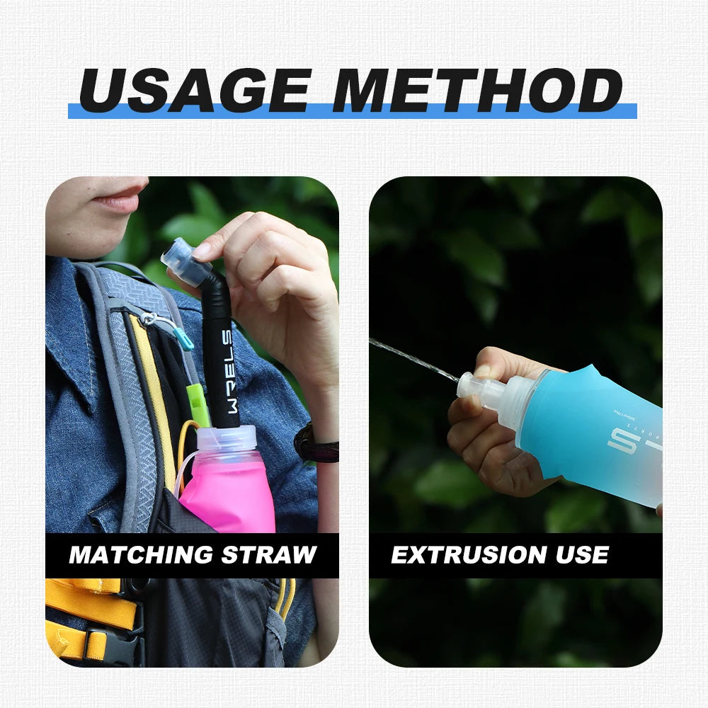 Sport Water Bottle TPU Folding Soft Flask Drink Portable Water Bottle High Flow Running Hiking Bicycle Fitness Water Bag