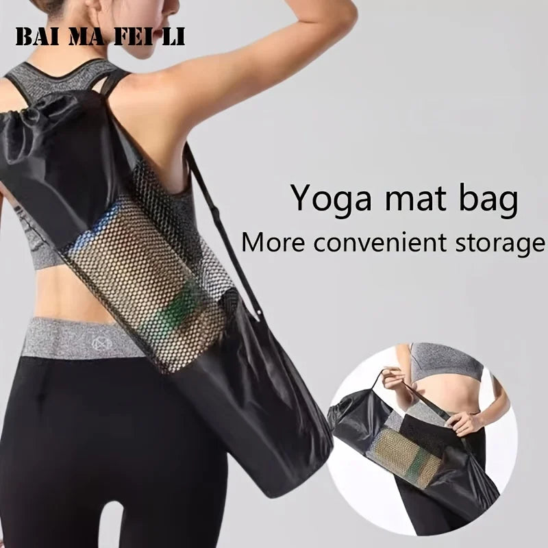 1 Breathable Yoga Mat Storage Mesh Bag - Durable Oxford Fabric, Black with Shoulder Strap, Perfect for Everyday Use and Fitness Enthusiasts