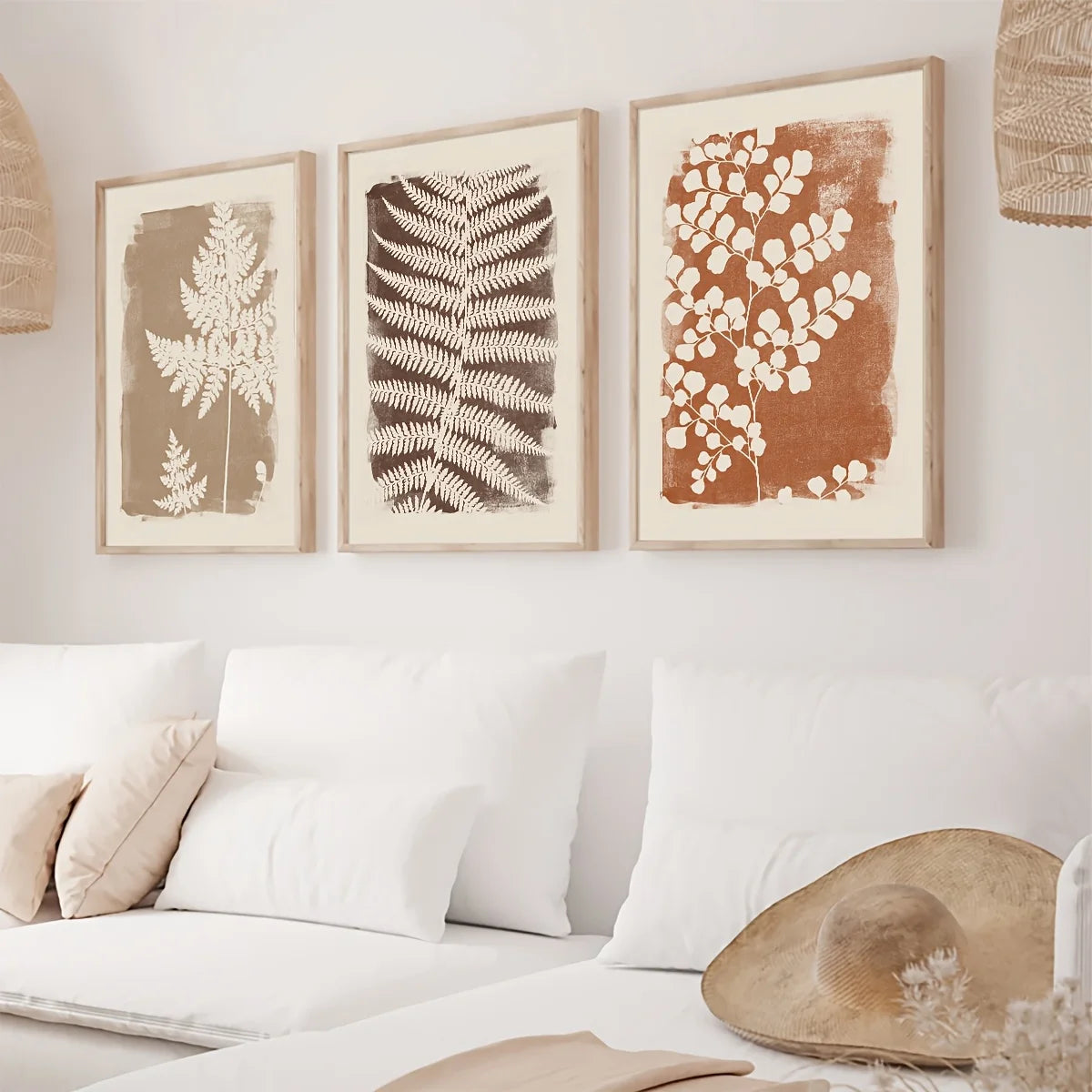 Wall Art Decor Paintings Warm Tones Posters Home Creative Gifts 3pcs Neutral Minimalist Abstract Fern Boho