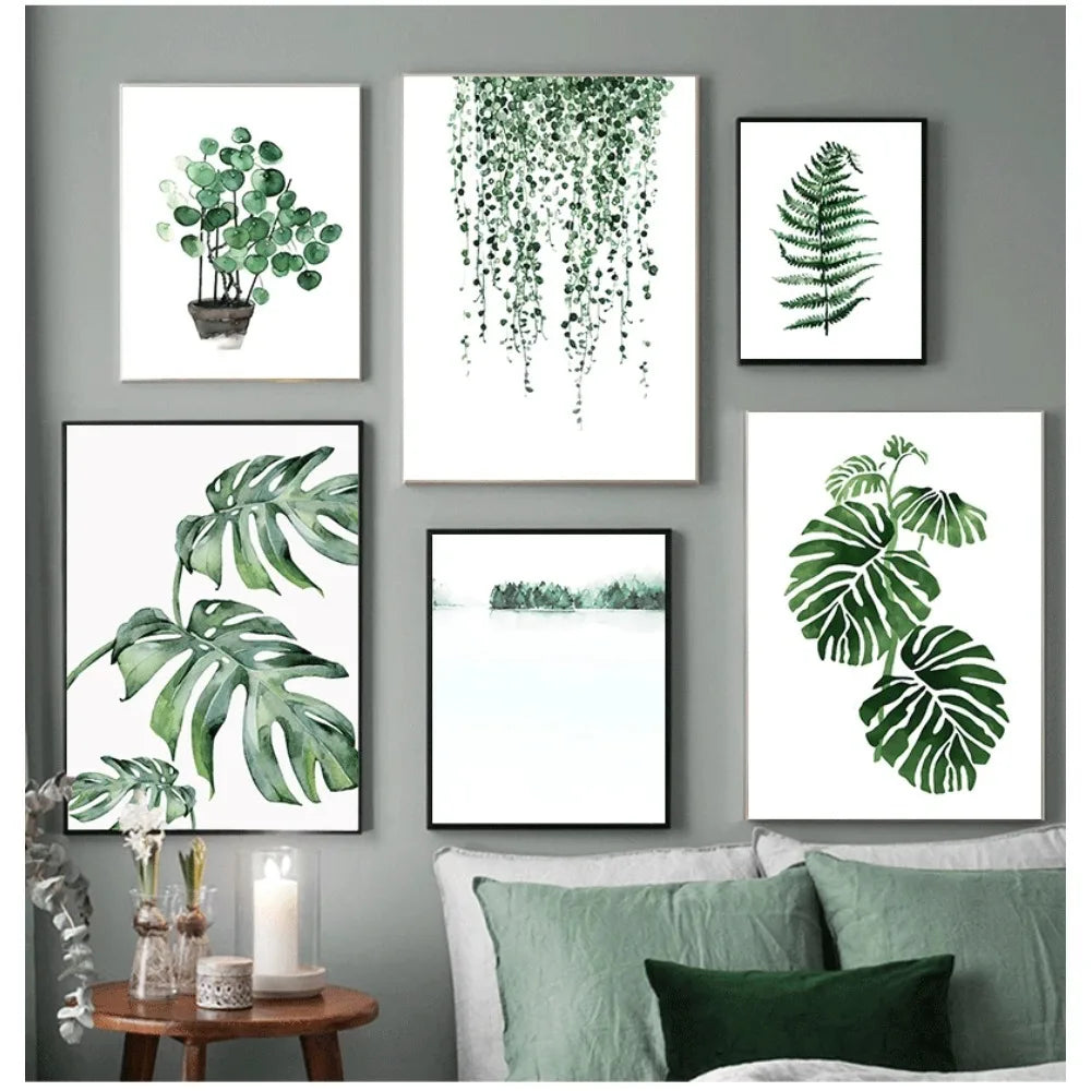 Wall Art Paintings for Living Room Home Decor Scandinavian Style Tropical Plants Poster Green Leaves Decorative Picture Modern
