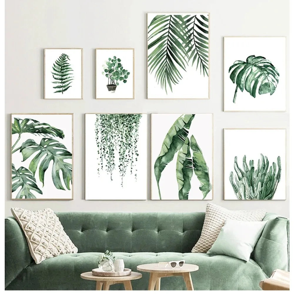 Wall Art Paintings for Living Room Home Decor Scandinavian Style Tropical Plants Poster Green Leaves Decorative Picture Modern