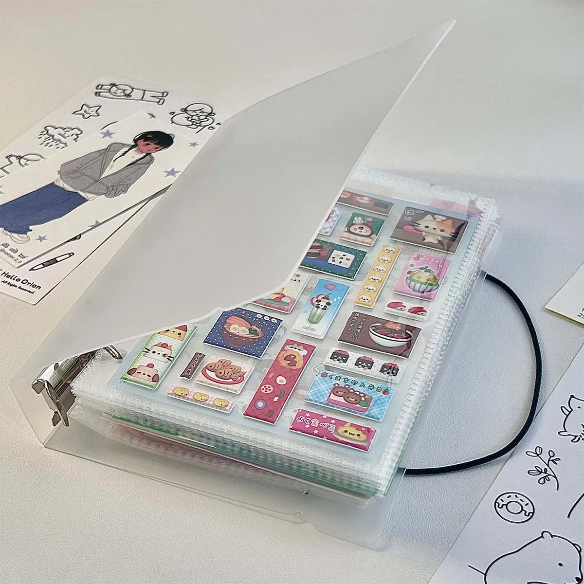 A6 Transparent PP 6-Ring Binder Cover Tie Closure for Ring-Bound Planner Pages Loose Leaf Binder Cover