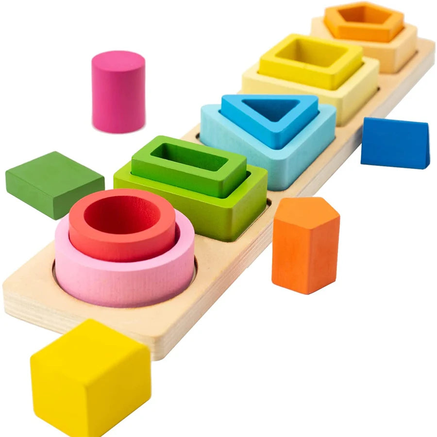 Montessori Wood Toys for Kids Wooden Sorting Stacking Toys for Baby Toddlers Educational Shape Color Sorter Preschool Kids Gifts